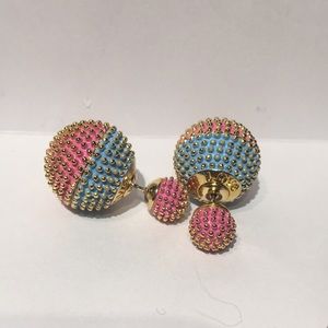 Multi Color Gold Stud Double Sided Earrings
